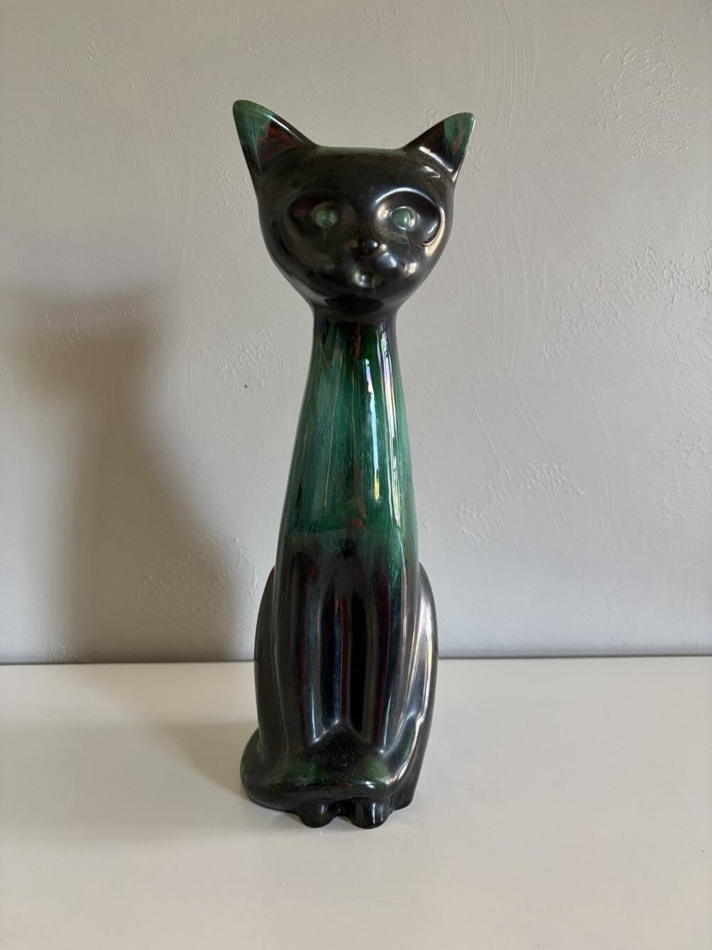 Mid Century Blue Mountain Pottery Ontario Niagra Parks Teal Glazed Cat 14"